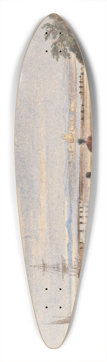 John Varley - Seashore with Two Figures and a Distant Town 39.3 inch art pintail longboard deck