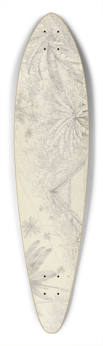 John Webber - View in the Island of Cracatoa 39.3 inch art pintail longboard deck