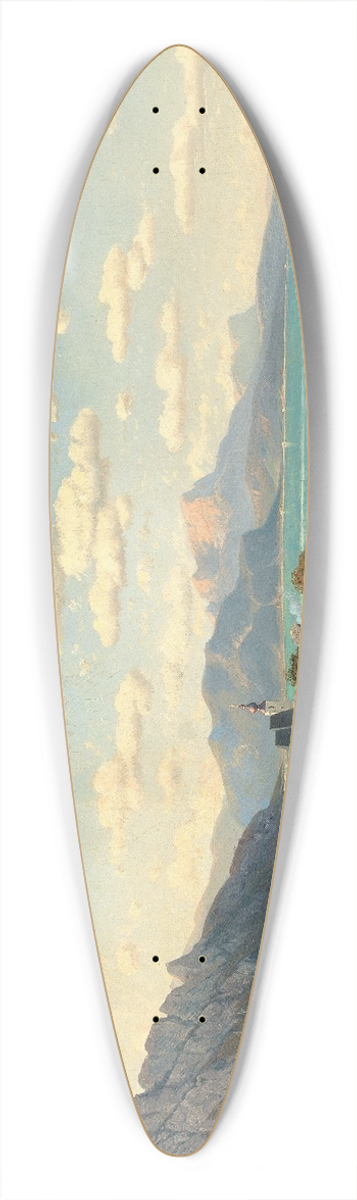 Josef Mayburger - A View of Steinbach am Attersee with Unterach, Schafberg, the Drachenwand in the Background 39.3 inch art pintail longboard deck