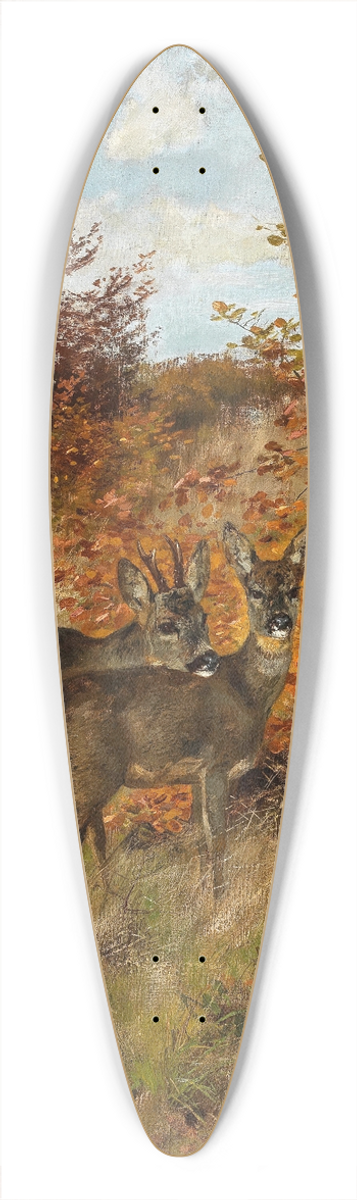 Josef Schmitzberger - Roe Deer with Autumn Leaves 39.3 inch art pintail longboard deck