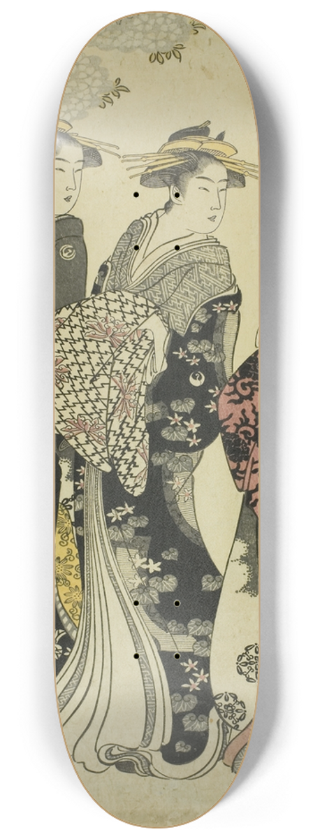 Chbunsai Eishi - Komurasaki of the Kadotamaya with Attendants Hatsune and Shirabe 8.25 inch art skate deck