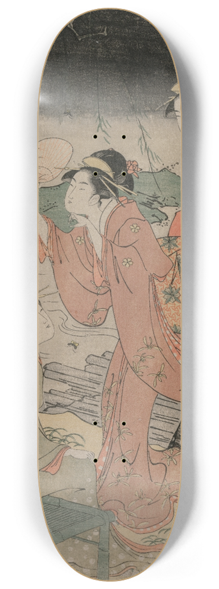 Chbunsai Eishi - Women Beside a Stream Chasing Fireflies 8.25 inch art skate deck