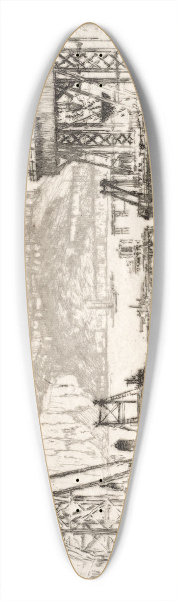 Joseph Pennell - Building Dover Pier 39.3 inch art pintail longboard deck