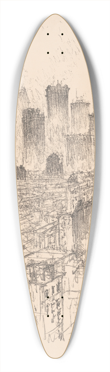 Joseph Pennell - Skyscrapers from the Gladstone 39.3 inch art pintail longboard deck