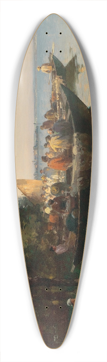 Joseph Wopfner - Fishing Boats On The Shore Of Lake Constance At Dusk 39.3 inch art pintail longboard deck