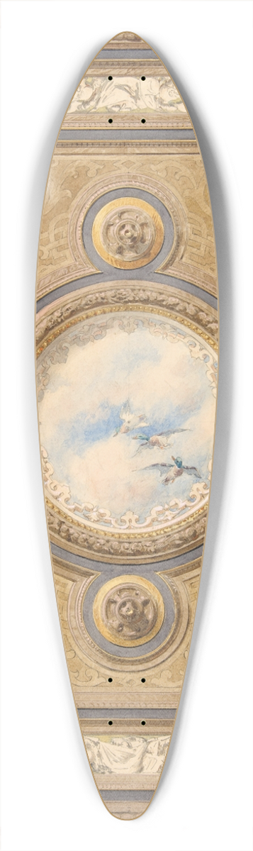 Jules-Edmond-Charles Lachaise - Design for a carved and painted ceiling with clouds and ducks in the central circular panel 39.3 inch art pintail longboard deck