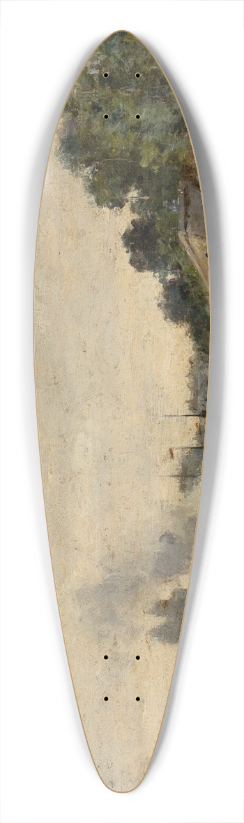 Jules Petillion - River Landscape with City View across the Water 39.3 inch art pintail longboard deck