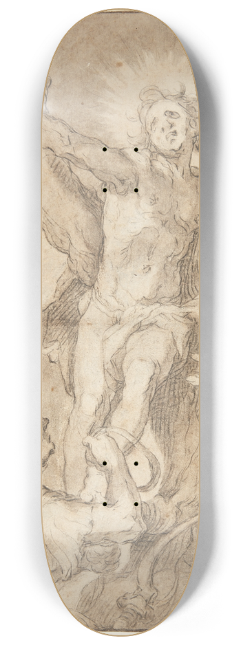 Abraham Bloemaert - Saint Sebastian is tied to a tree by a Roman soldier 8.25 inch art skate deck