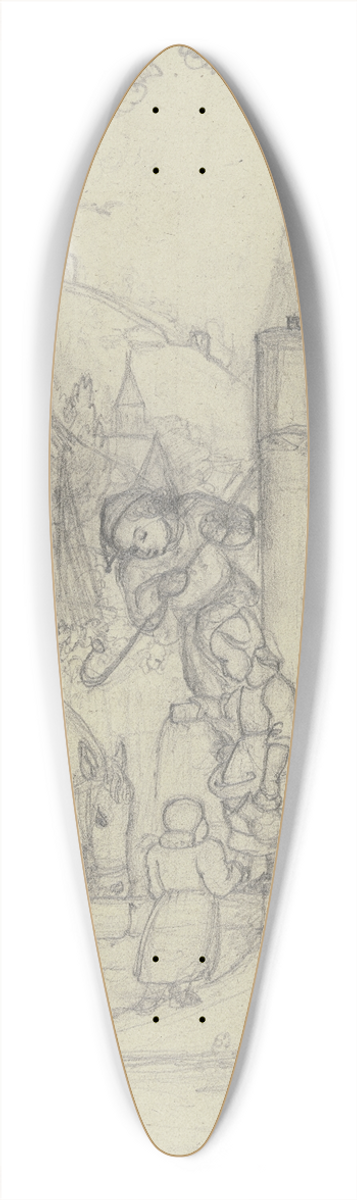 Karl Sandhaas - Knecht mit Pferd und Bauernkindern an einem Dorfbrunnen 39.3 inch art pintail longboard deck