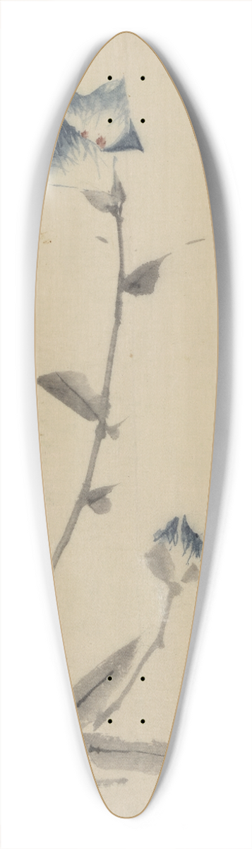 Katsushika Hokusai - Blue flower blossom and bud at the end of a stalk 39.3 inch art pintail longboard deck