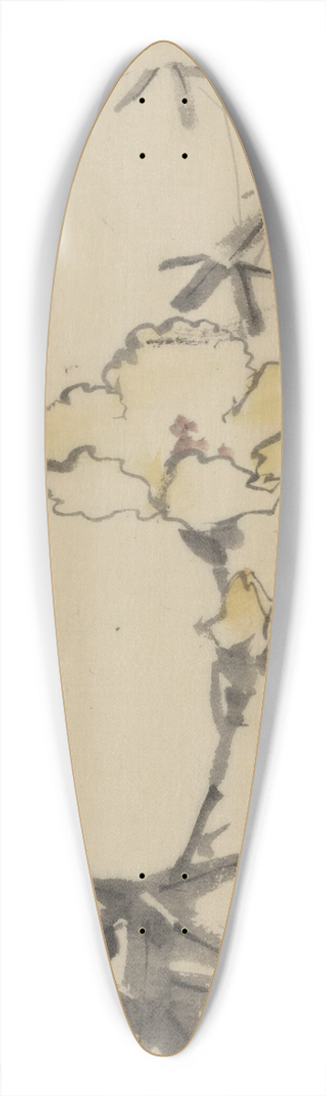 Katsushika Hokusai - Yellow blossom with bud on a stalk above leaves 39.3 inch art pintail longboard deck