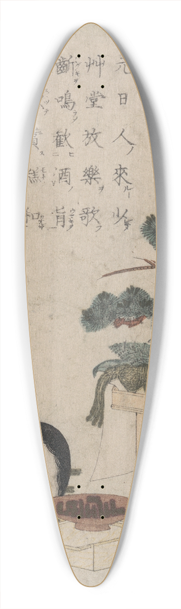 Keisai Eisen - Sanpoukazari to otafuku no men 39.3 inch art pintail longboard deck