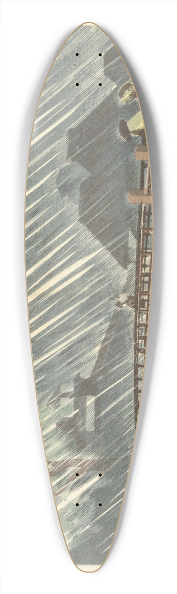 Kobayashi Kiyochika - Rain At Sanmaibashi In Hakone 39.3 inch art pintail longboard deck