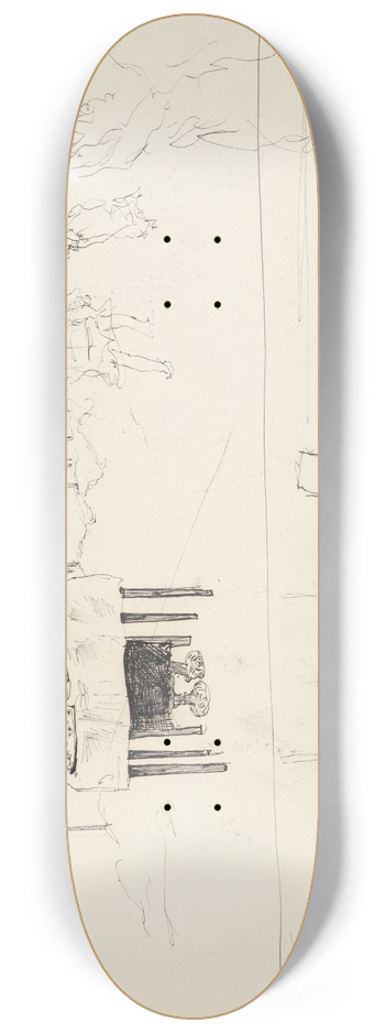 Christian Krohg - Man at table and landscape with figures 8.25 inch art skate deck