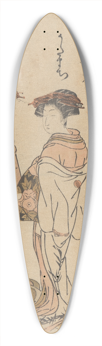 Korysai Isoda - Two Courtesans and a Kamuro Carrying a Dog 39.3 inch art pintail longboard deck