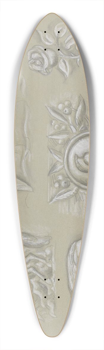 Leo Gestel - Ontwerpen voor een watermerk van een bankbiljet; Pegasus, duif, vrouwenhoofd, wapen en hand met roos 39.3 inch art pintail longboard deck