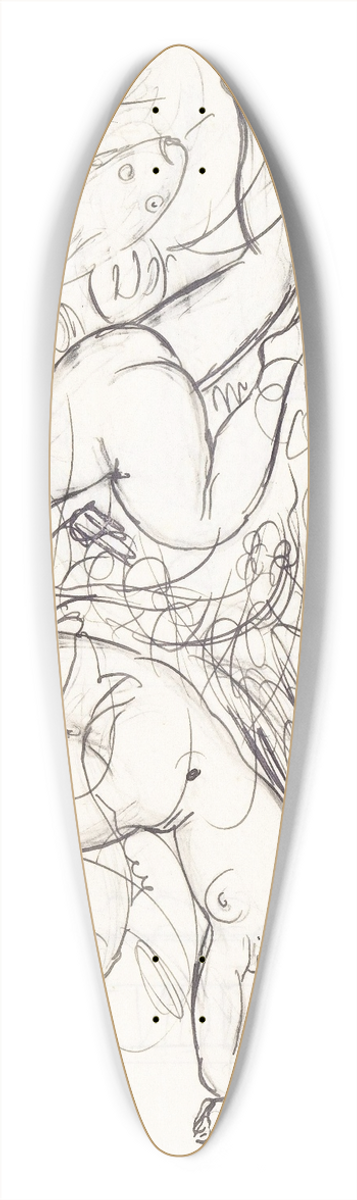 Leo Gestel - Schetsblad met naakt zwemmende vrouwen en vissen 39.3 inch art pintail longboard deck