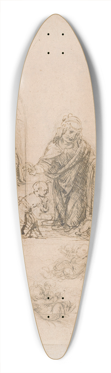 Leonardo da Vinci - Compositional Sketches for the Virgin Adoring the Christ Child, with and without the Infant St. John the Baptist; Diagram of a Perspectival Projection 39.3 inch art pintail longboard deck
