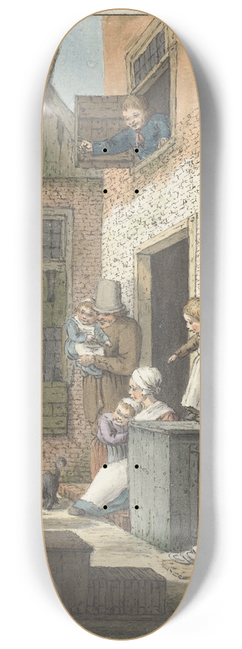 Christina Chalon - Groep mensen voor de deur van een woning 8.25 inch art skate deck