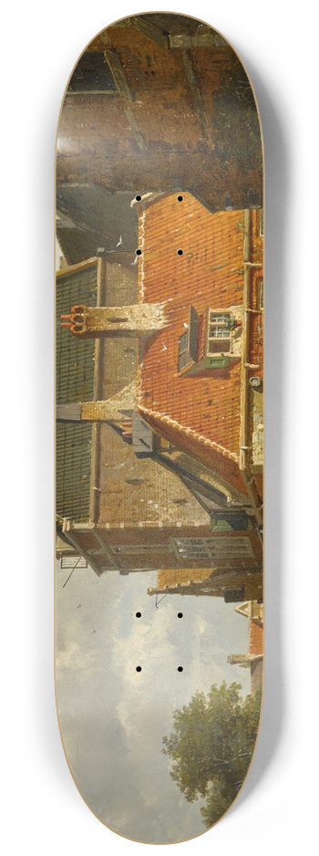 Adrianus Eversen - Figures on a sunlit street 8.25 inch art skate deck