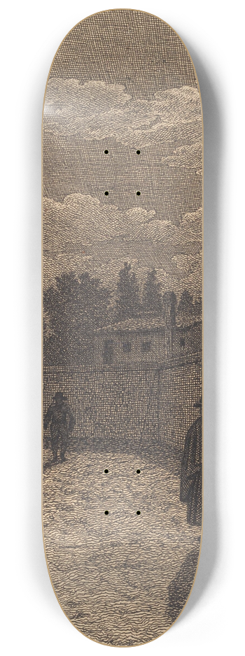 Christoffer Wilhelm Eckersberg - Mneskin over en vej med tre figurer. Illustration til Linearperspectiven, Tavle IV 8.25 inch art skate deck