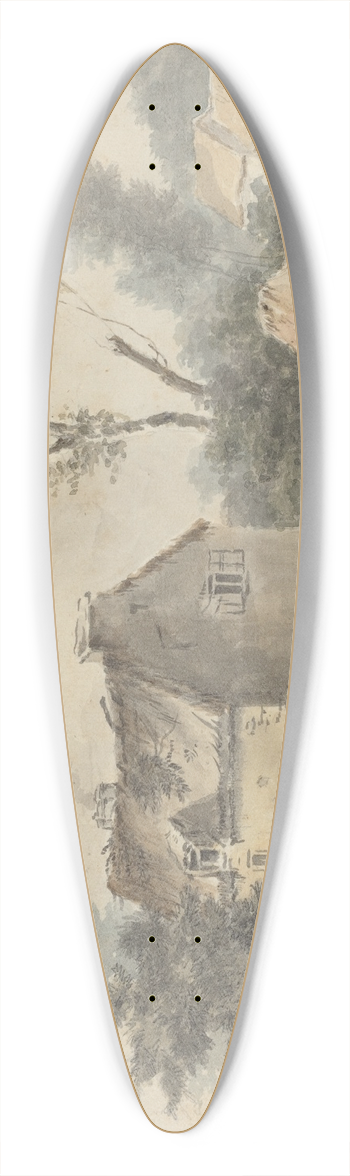 Louis Gabriel Moreau - Mill with Bridge and Figures 39.3 inch art pintail longboard deck