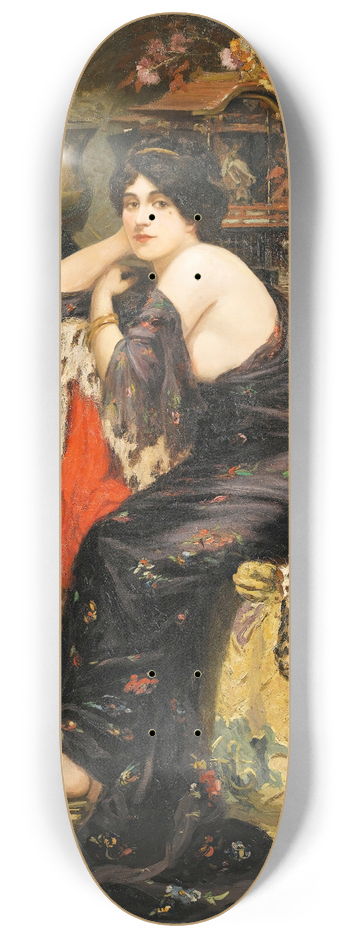 Circle of Agapit Stevens - Elegant Lady In An Interior 8.25 inch art skate deck