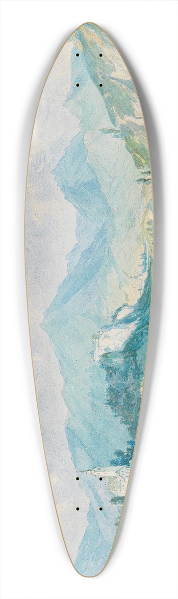 Ludwig Halauska - A view of Bled island in lake Bled in Slovenia 39.3 inch art pintail longboard deck