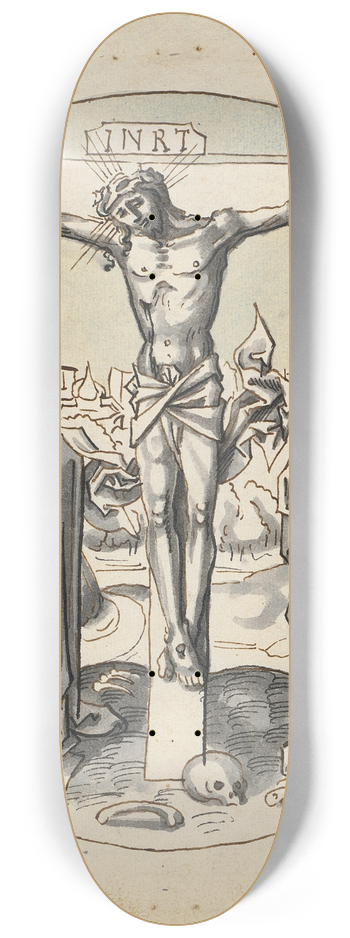 Circle Of Hans Holbein The Elder - Crucifixion of Christ with Mary and John 8.25 inch art skate deck