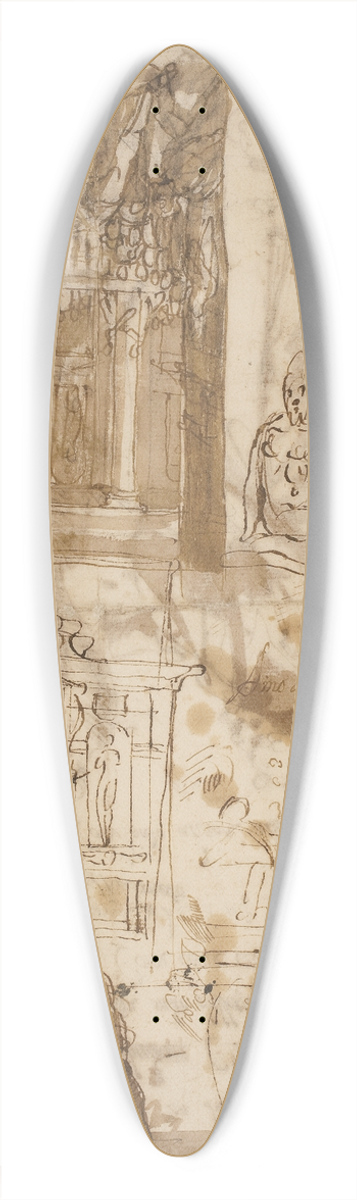 Maganza - To arkitektoniske kompositionsstudier En arkitektonisk skitse af samme og to figurstudier 39.3 inch art pintail longboard deck