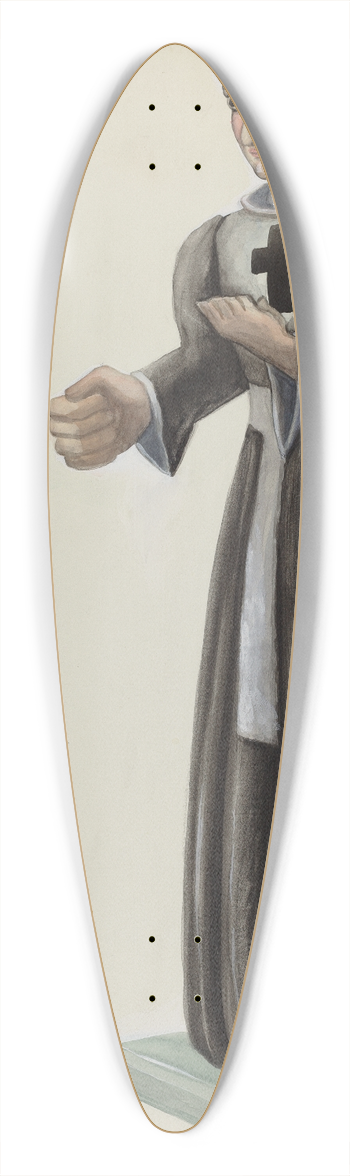 Majel G. Claflin - Wooden Santo  Friar with Cross on Breast 39.3 inch art pintail longboard deck