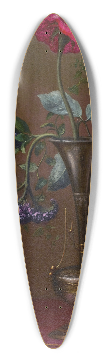Martin Johnson Heade - Red Rose and Heliotrope in a Vase (Requited and Unrequited Love) 39.3 inch art pintail longboard deck