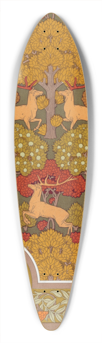 Maurice Pillard Verneuil - Cerfs et arbres, papier peint. cureuil oiseaux et sorbier, bordure. 39.3 inch art pintail longboard deck