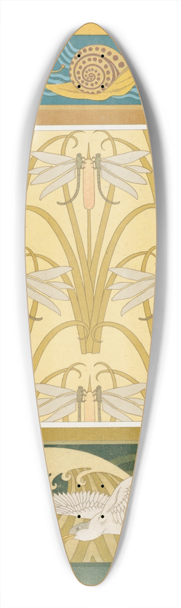 Maurice Pillard Verneuil - Escargots, bordure. Libellule et roseaux, papier peint. Mouettes, bordure. 39.3 inch art pintail longboard deck