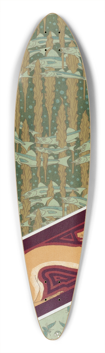 Maurice Pillard Verneuil - Merlans et algues, papier peint. Mouches et muguet, toffe de soie. Hermine vulgaire, bordure. 39.3 inch art pintail longboard deck