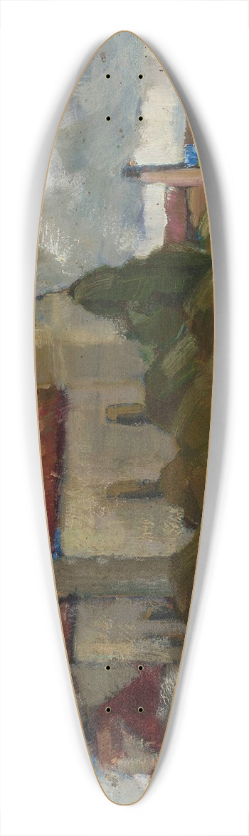 Micha Rouba - Church among trees 39.3 inch art pintail longboard deck