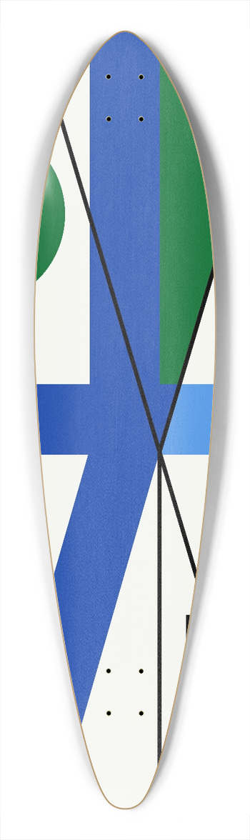 Myriam Thyes - Four spaces with blue broken cross 39.3 inch art pintail longboard deck