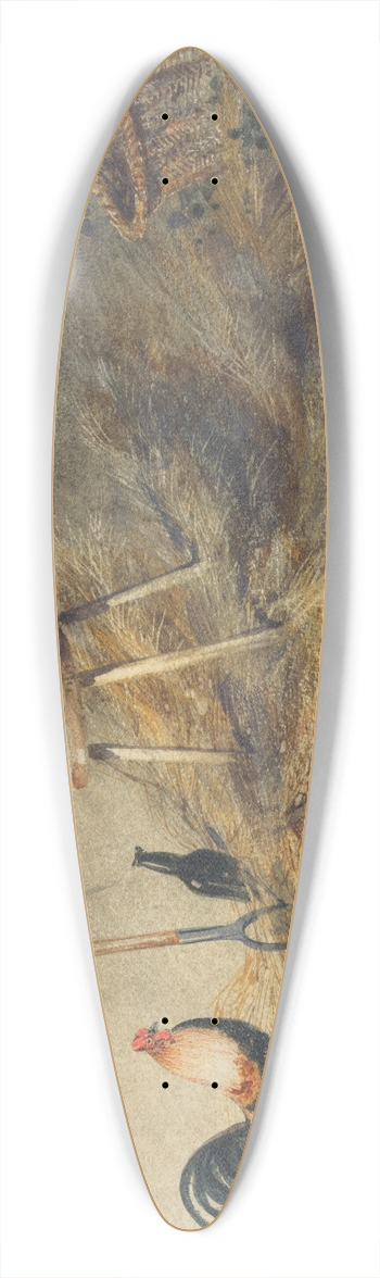 Newton Limbird Smith Fielding - A Cat and Chickens 39.3 inch art pintail longboard deck