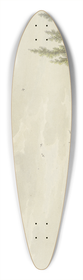 Nicolaas Wicart - Auf einem Fluss segeln drei Barken, vorne auf dem Weg ein Mann mit einem Esel, weiter links vier Figuren 39.3 inch art pintail longboard deck