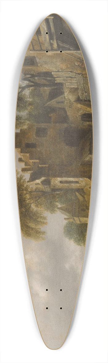 Nicolaes Molenaer - A River Landscape With Fishermen Loading Their Nets Beside A Town 39.3 inch art pintail longboard deck