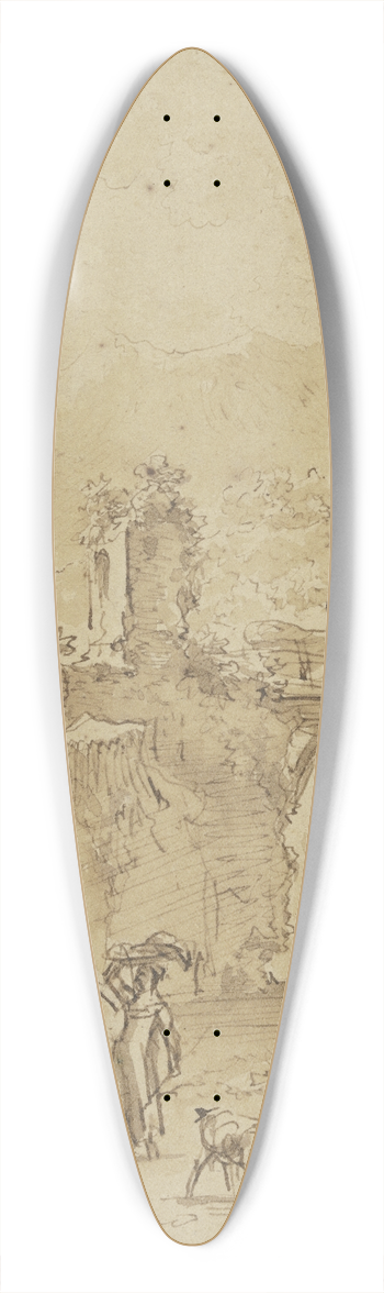 Nicolaes Pietersz. Berchem - Burgruine, ber dem Wasser ein Steg im Vordergrund, Hirte zu Esel und Hirten zu Fu mit Vieh 39.3 inch art pintail longboard deck