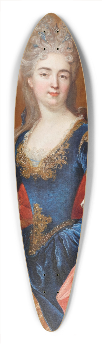 Nicolas de Largillire - Portrait of a lady, holding a peacock feather fan with her servant, holding a dog 39.3 inch art pintail longboard deck