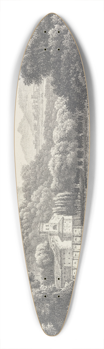 Nicolas Joseph Vergnaux - Eine Kirche an einem See, vorn Figuren und Vieh, dabei ein Jger 39.3 inch art pintail longboard deck