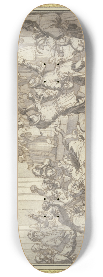Conrad Meyer - Martyrium des heiligen Jacobus des Jngeren; Der Heilige wird von einer Volksmenge gesteinigt und mit dem Walkerholz erschlagen 8.25 inch art skate deck