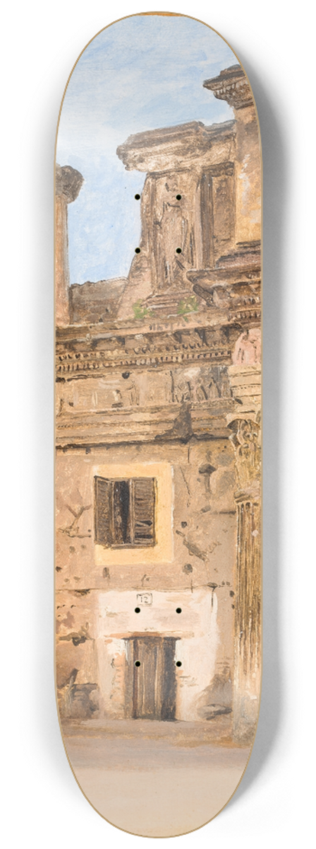 Constantin Hansen - The Temple of Minerva on the the Forum of Nerva in Rome 8.25 inch art skate deck