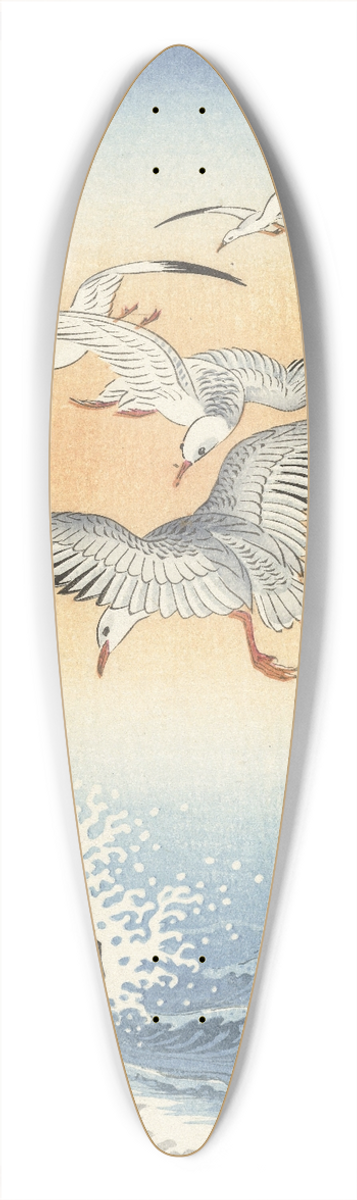 Ohara Koson - Five seagulls above turbulent sea 39.3 inch art pintail longboard deck