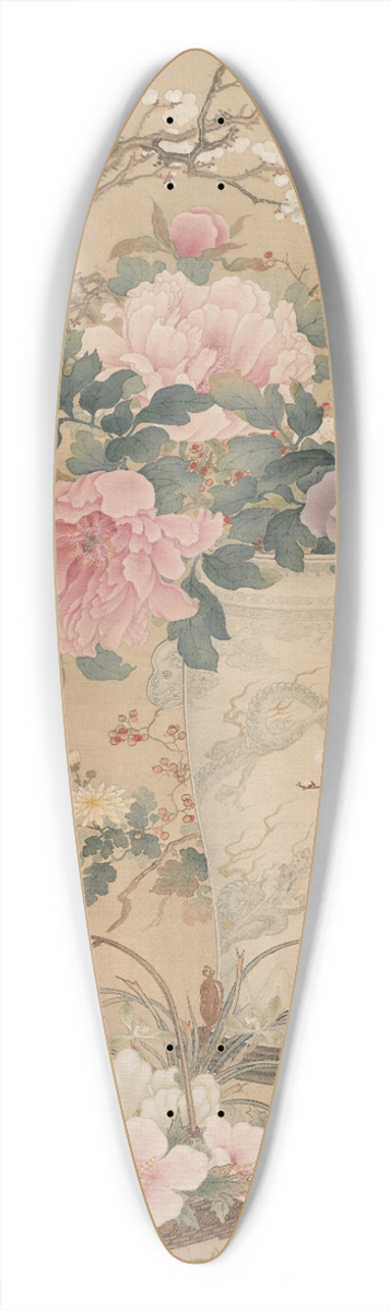 Okabe Ko - Vase of Flowers with Grasshopper, Marine Life, and Garden Rock 39.3 inch art pintail longboard deck