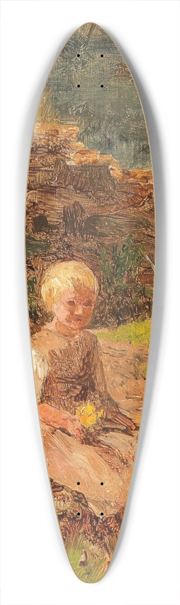 Olga Wisinger-Florian - Child Sitting on a Wooden Walkway 39.3 inch art pintail longboard deck