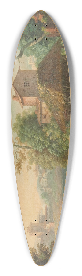Paolo Anesi - A village by a river with anglers and peasants 39.3 inch art pintail longboard deck
