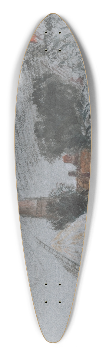 Peter DeWint - Landscape Study- a haystack near a church 39.3 inch art pintail longboard deck